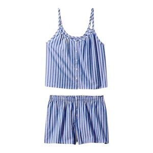 GapBody Cotton Poplin Pajama Set Tank & Shorts Blue Stripe Large NWT